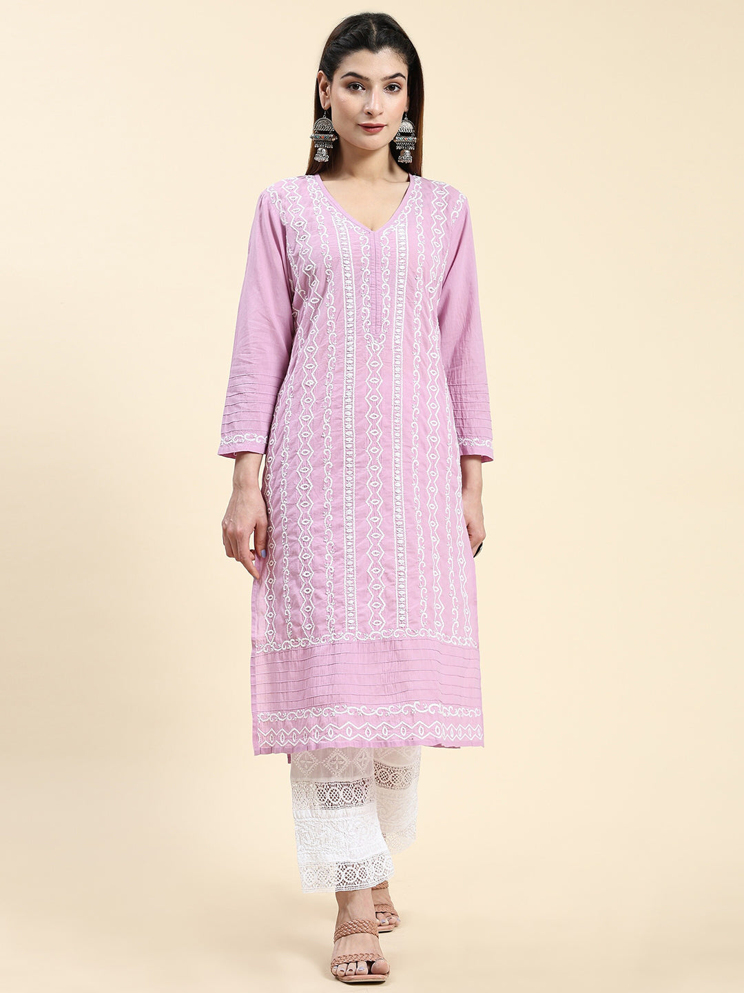 HOUSE OF KARI Cotton Floral Embroidered Chikankari Kurta 