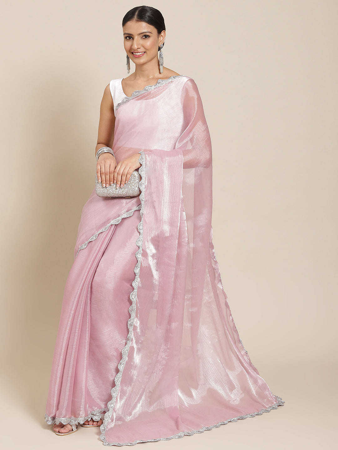 Tikhi Imli Pink Solid Embellished Border Grab2Buy 