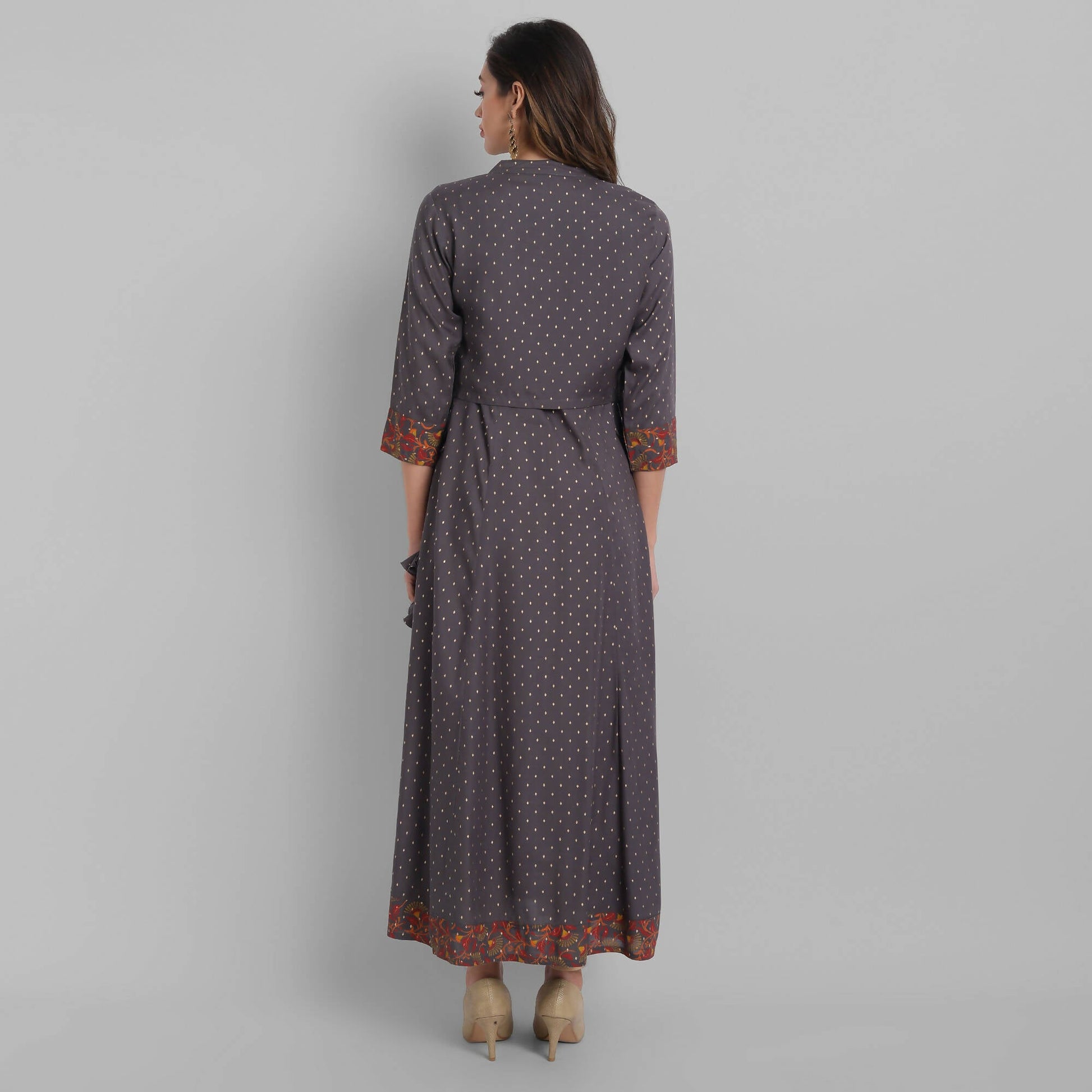 Juniper Women's Grey Rayon Printed Flared Dress