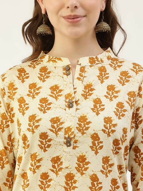 FIORRA Women's Yellow Cotton Straight Kurta Pant With Dupatta 
