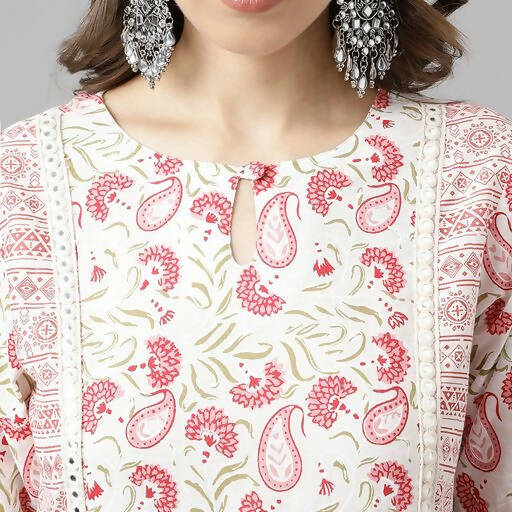 FIORRA Women's White Cotton A-line Kurta with Palazzo 