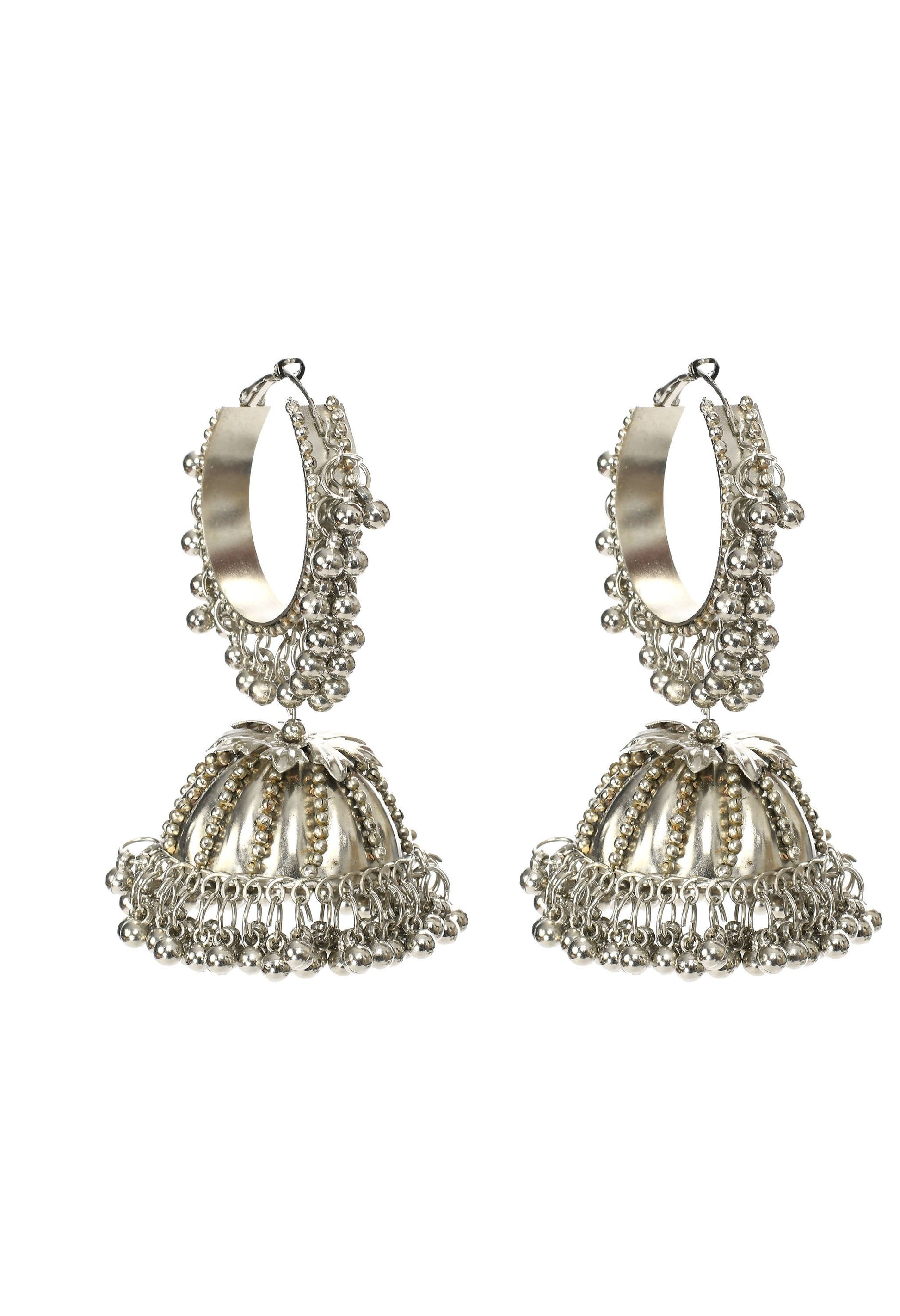 Mominos Fashion Johar Kamal Oxidised Silver-Plated With Ghungroo Jhumkas - Grab2buy
