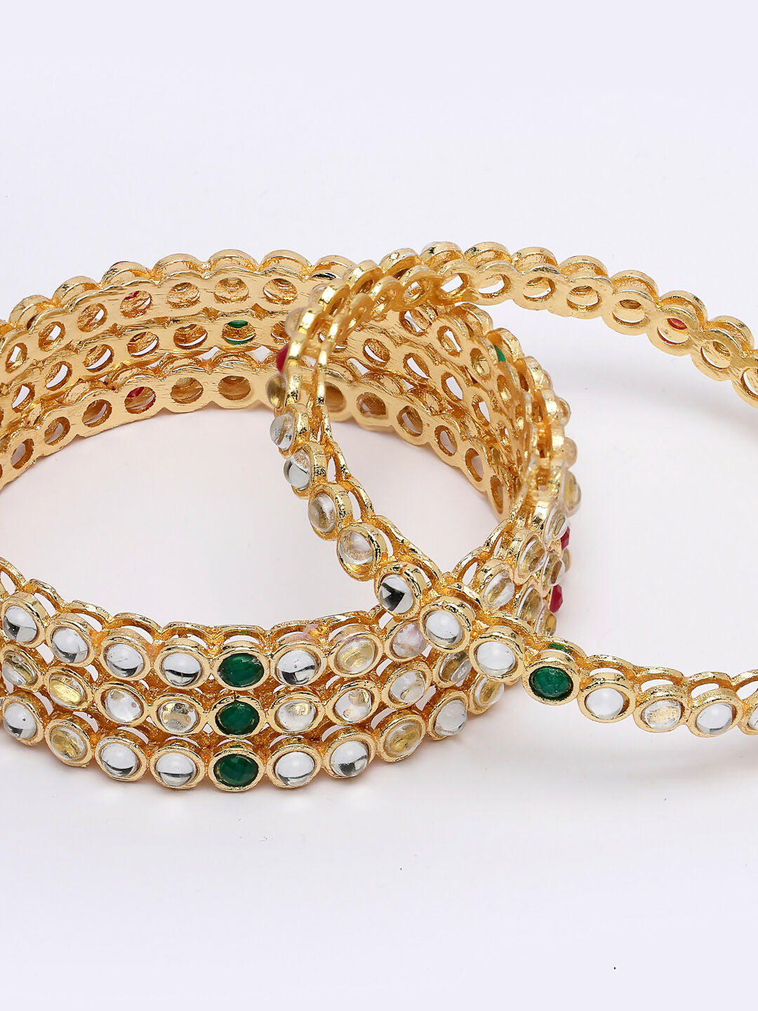 NVR Women Set of 4 Gold-Polished Kundan Studded Bangles 