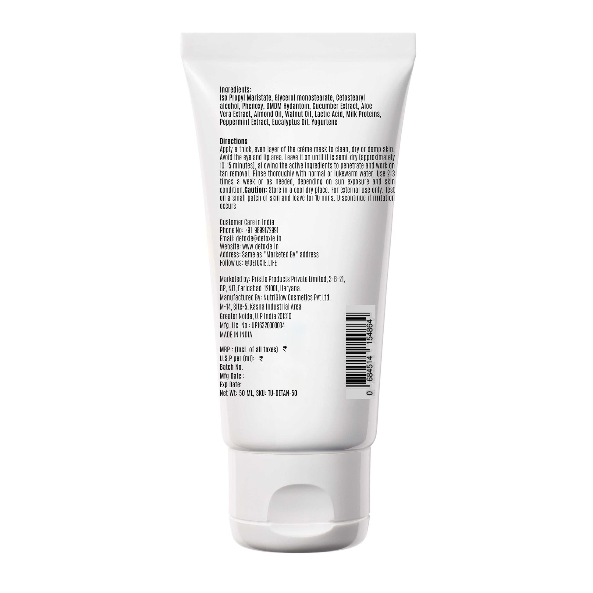 Detoxie Detan Cream Mask with Mint & Yogurt