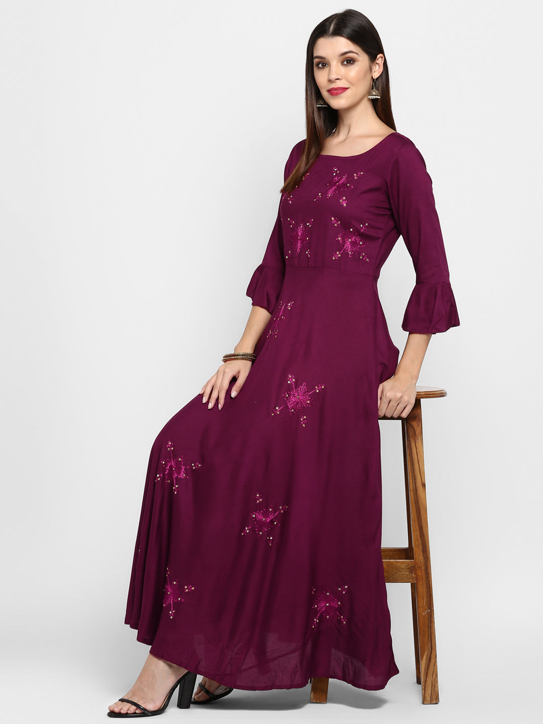 NOZ2TOZ Women Purple Rayon Kurta (1pc) 