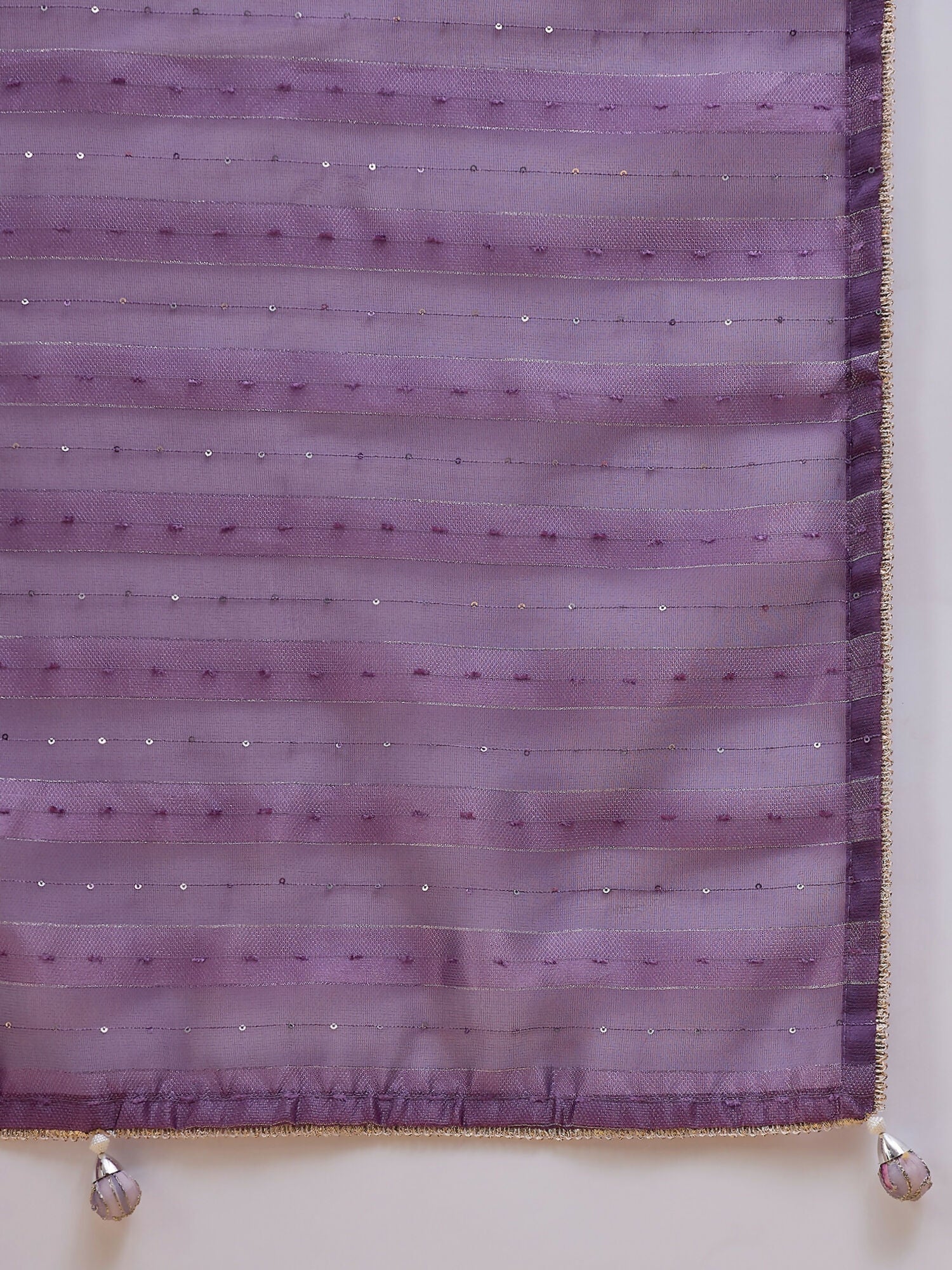 Purple Cotton Blend Sequence Work Saree with Stitched Blouse - Dharavi