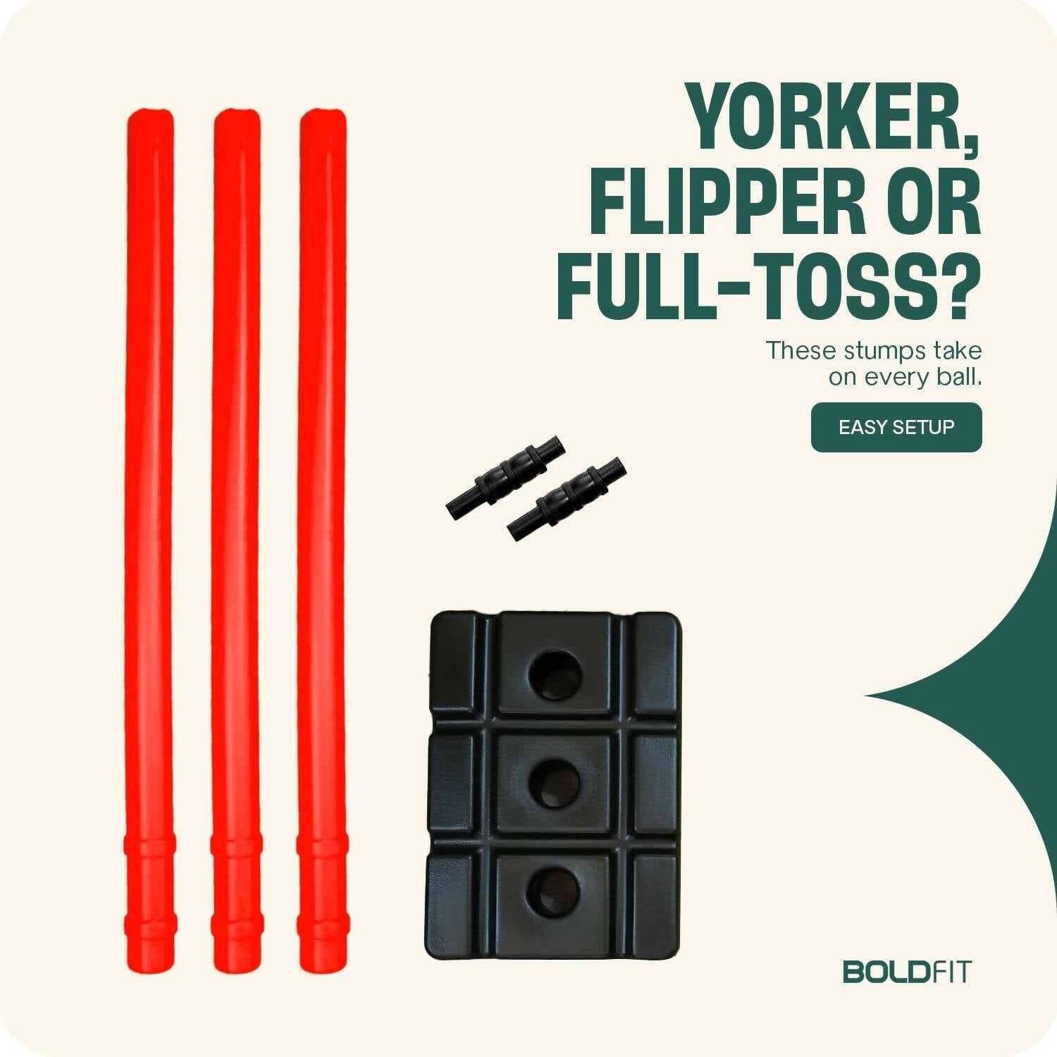 Boldfit Cricket Stumps with Stand & Bails - Red 