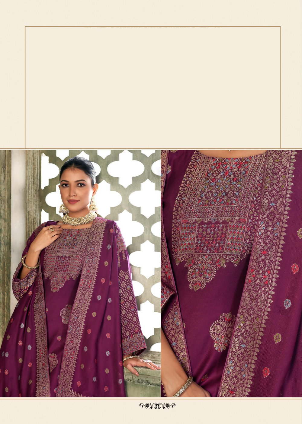 Purple Viscose Pasmina Mina Work Kurta & Bottom with Dupatta - Paridhi