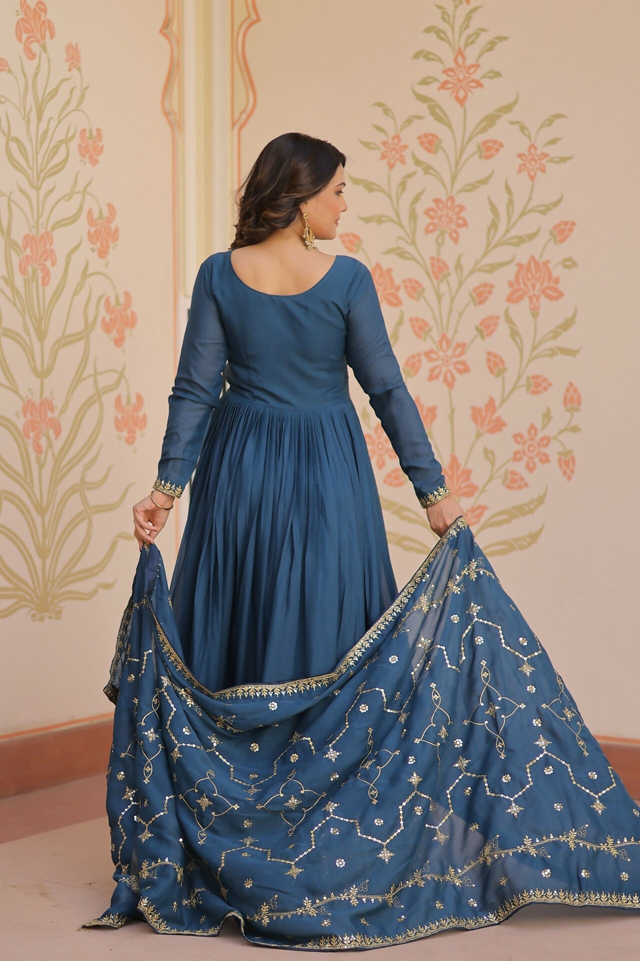 Joban Fashion Rama Georgette Sequence Embroidery Work Kurta Set