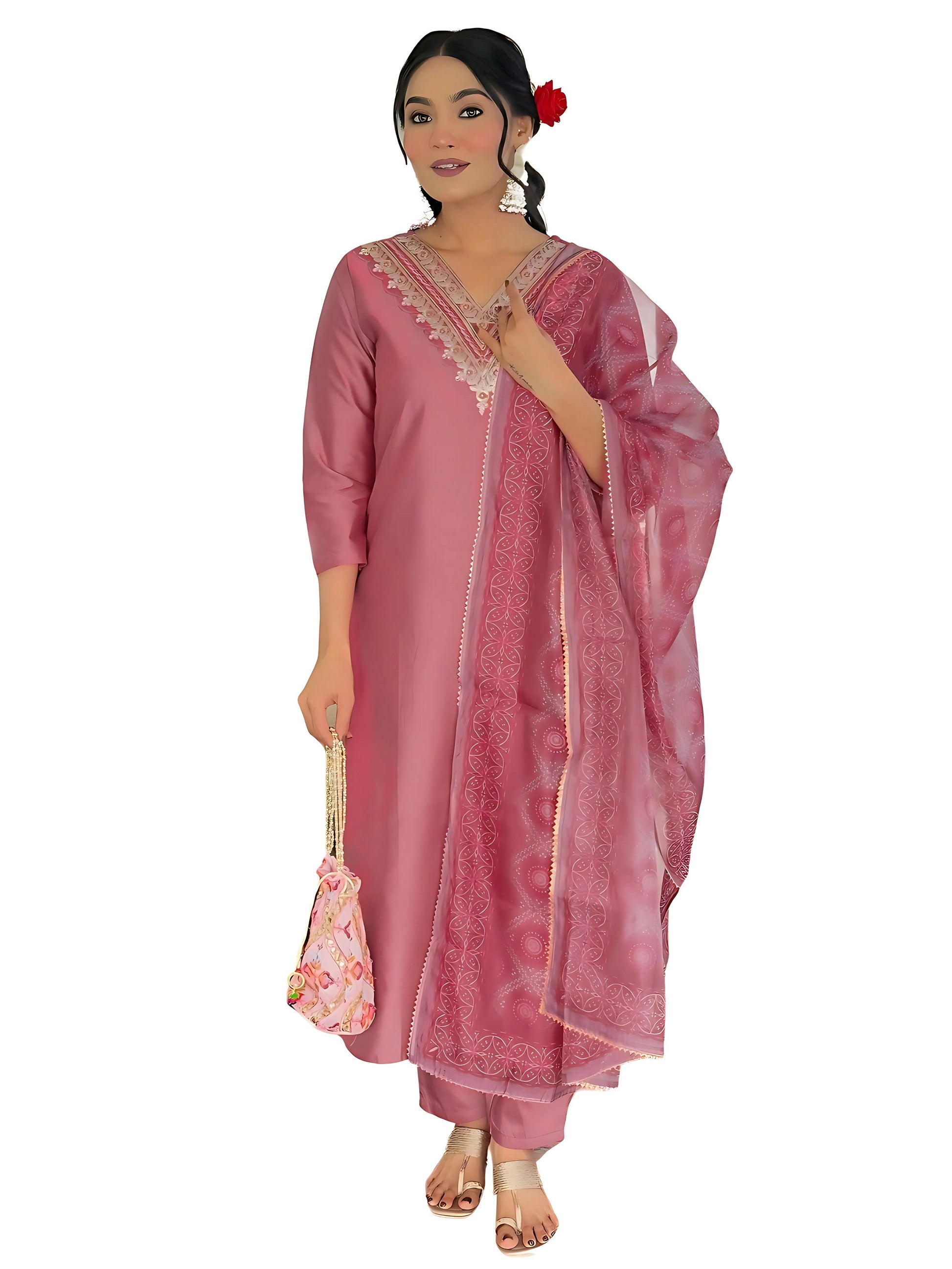 The52 Gajri Women's Beautiful Embroidered Rayon Fabric with Straight Kurta, Pant and Dupatta Set | Grab2Buy