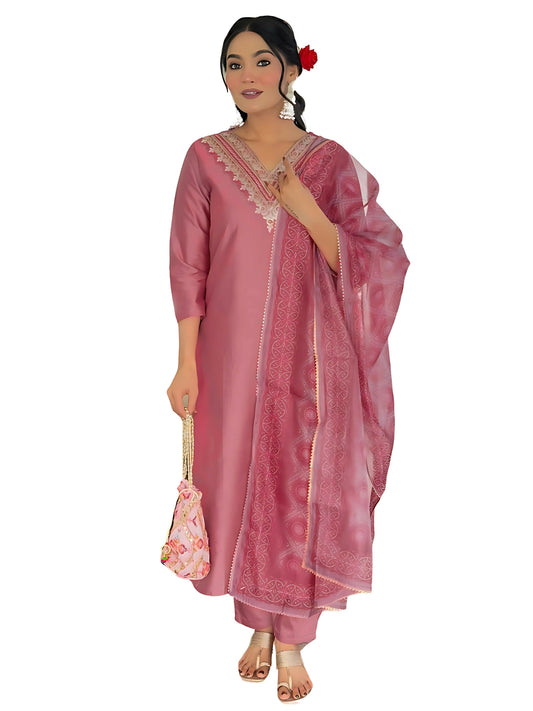The52 Gajri Women's Beautiful Embroidered Rayon Fabric with Straight Kurta, Pant and Dupatta Set | Grab2Buy