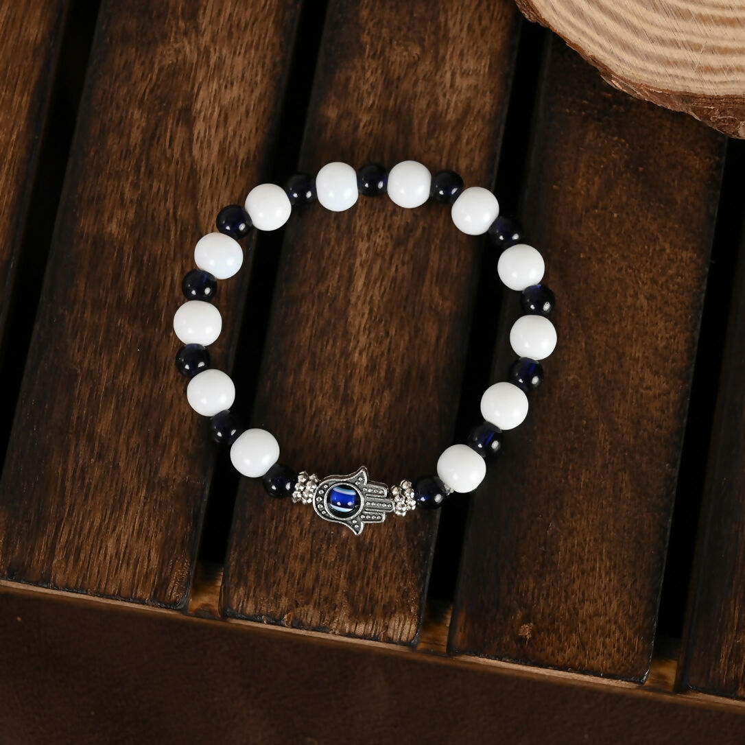 NVR Men & Women White & Black Marbel Crystal Elasticated Bracelet