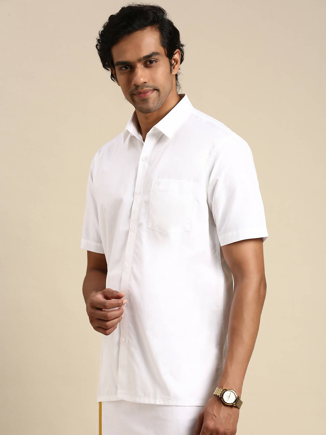 Ramraj Cotton Mens Half Sleeve White Shirt Plus Size - Pure Cotton 