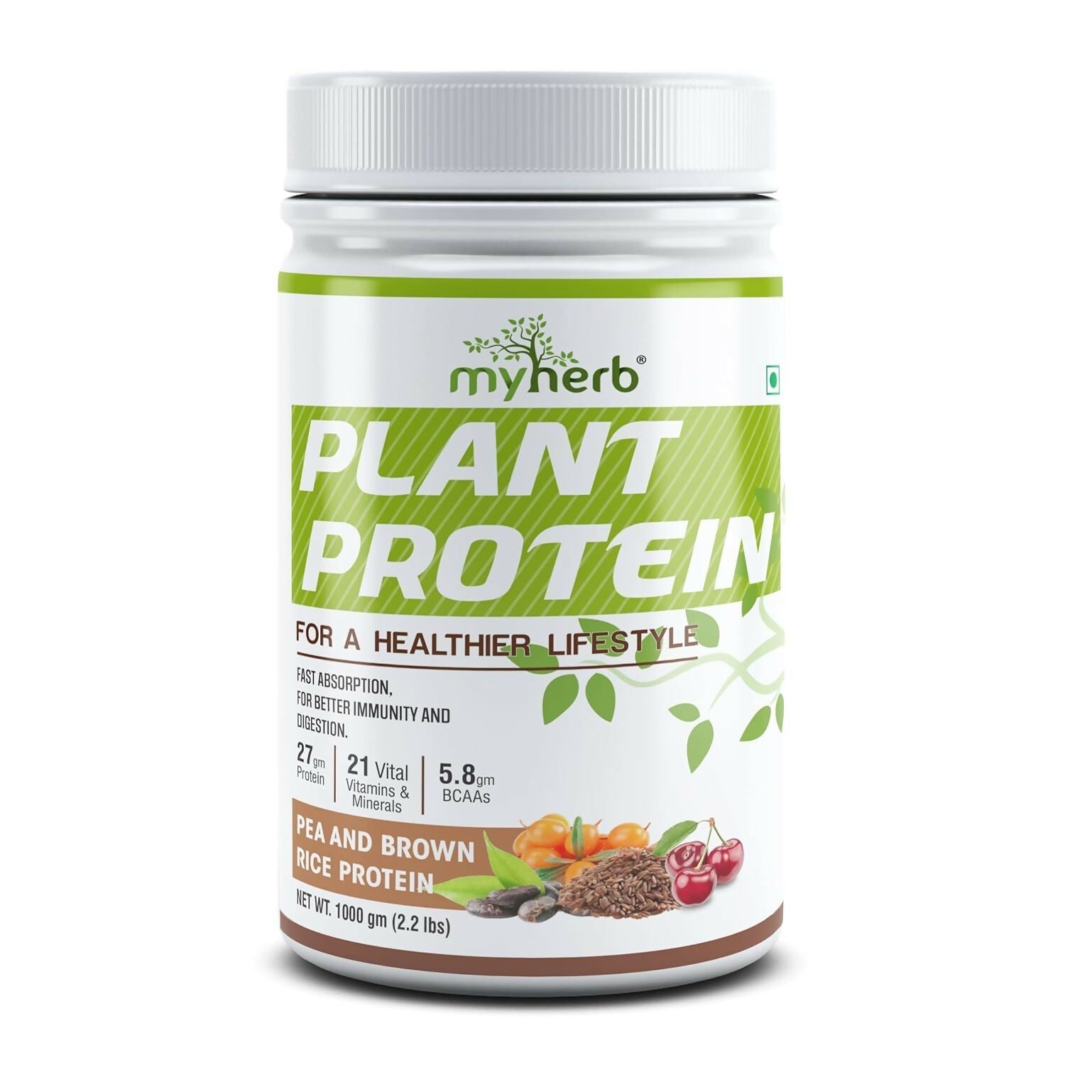 Myherb Plant Protein Powder, Pea And Brown Rice Protein Powder - Chocolate Flavour 