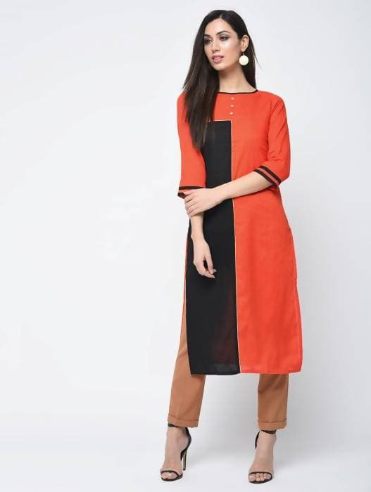 Aniyah Cotton Block Orange Straight Kurta (AN-124K) 