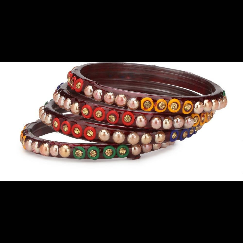 Afast Bridal Wedding & Party Fashionable Colorful Glass Bangle/Kada Set, Pack Of 4 - Maroon | Grab2Buy