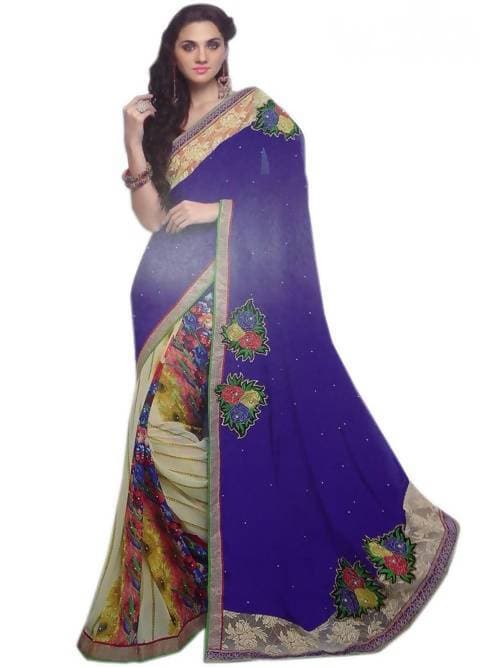 Vamika Blue & Cream Patch Work Designer Grab2Buy  Grab2Buy Vamika Grab2Buy