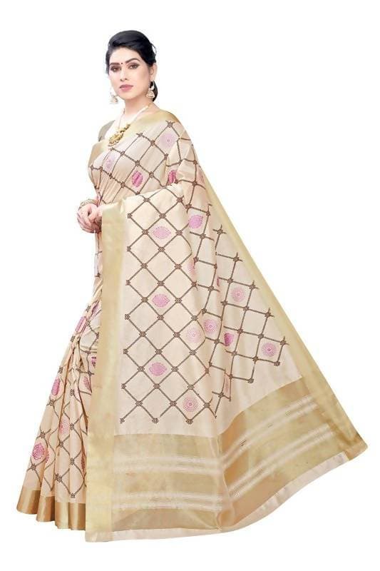 Vamika Weaving Cream Cotton Polyester Silk Grab2Buy (KERALA CHECKS)  Grab2Buy Vamika Grab2Buy