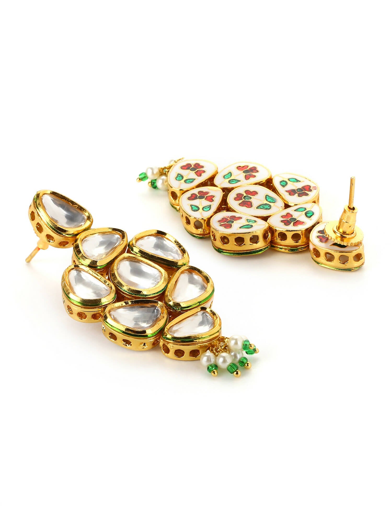 Gold Plated Kundan Studs Earrings - Ruby Raang - Grab2buy