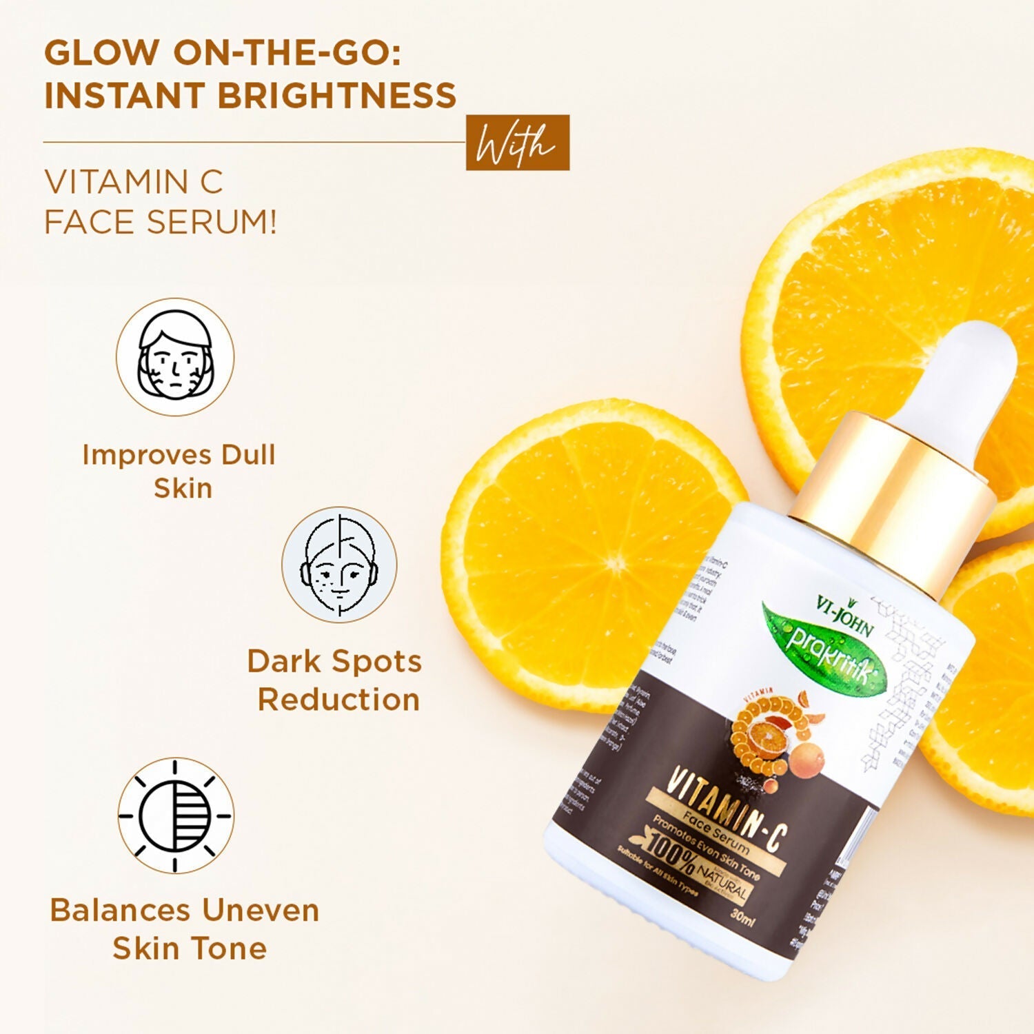 VI-JOHN Prakritik Vitamin C Face Serum Brightening, Anti-Aging & Glowing Skin, 100% Bio-Actives  Grab2Buy VI-JOHN Grab2Buy