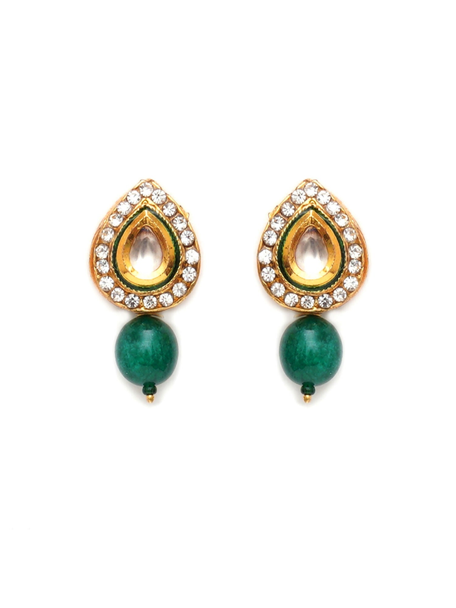 Emerald Stone Kundan Studs (Gold) - Ruby Raang - Grab2buy