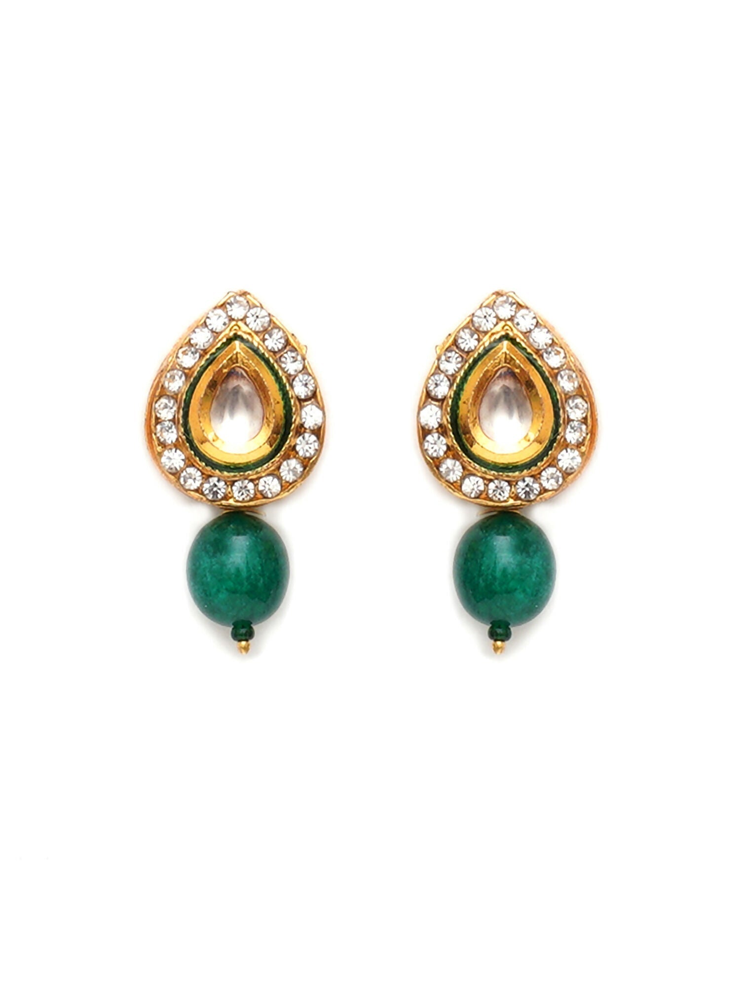 Emerald Stone Kundan Studs (Gold) - Ruby Raang - Swadesiicart