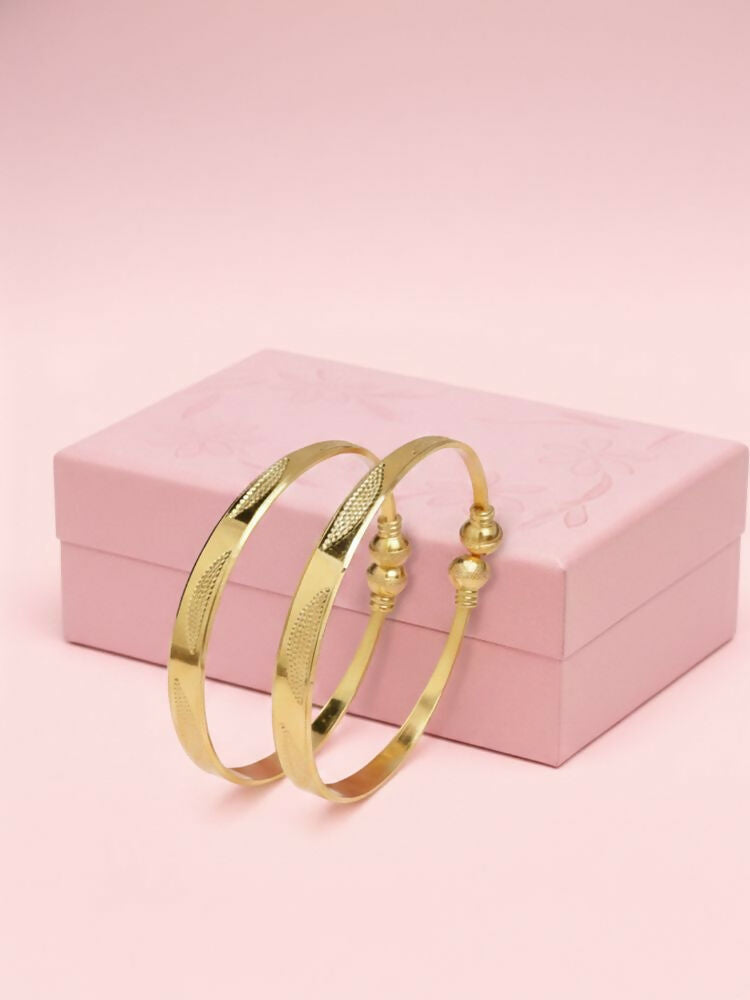 NVR Women Set of 2 Gold Plated Traditional Adjustable Kada Bangle