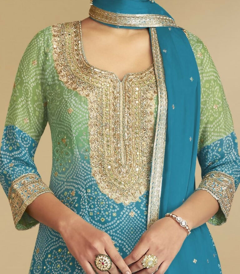 Vastranavya Bandhej Printed Chinon Chiffon Embroidered Sequins Pakistani Suit  Grab2Buy Vastranavya Grab2Buy