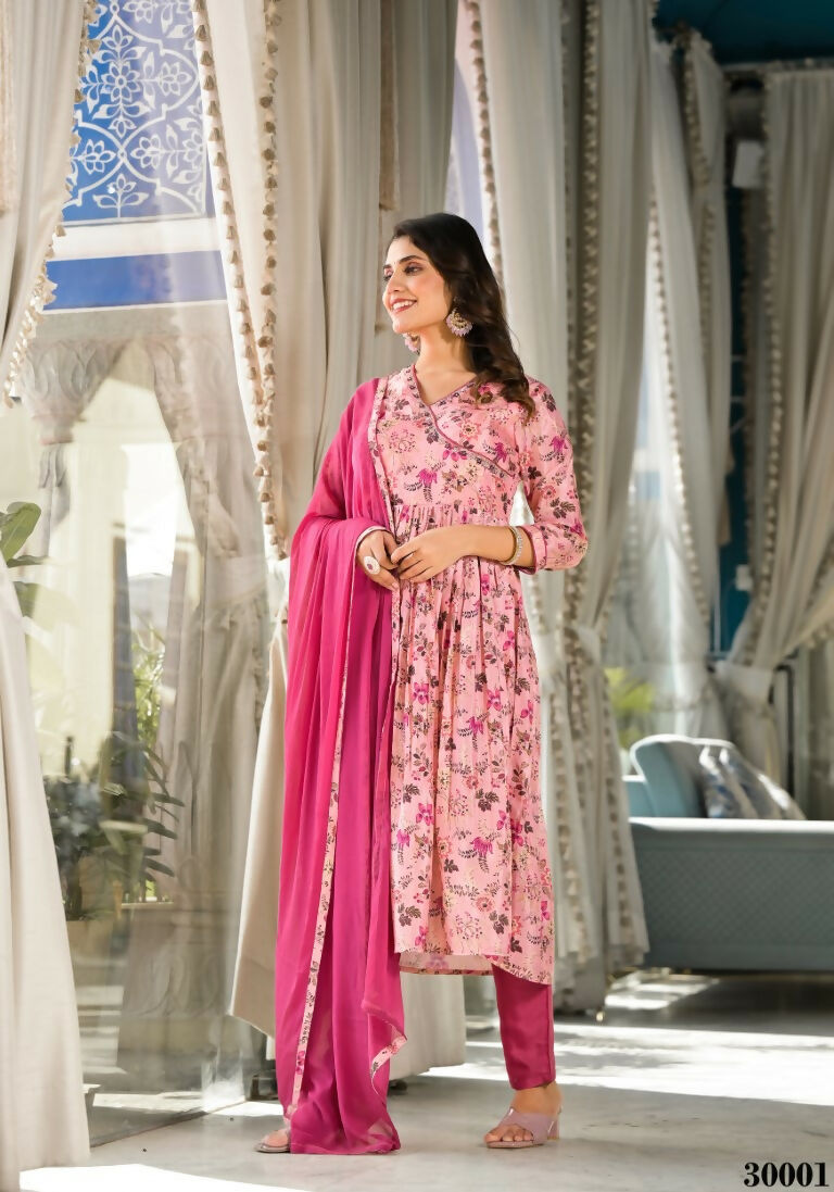 Designer Stylish Light Pink Rubi Silk Stitched Suit With Dupatta - Kiyara