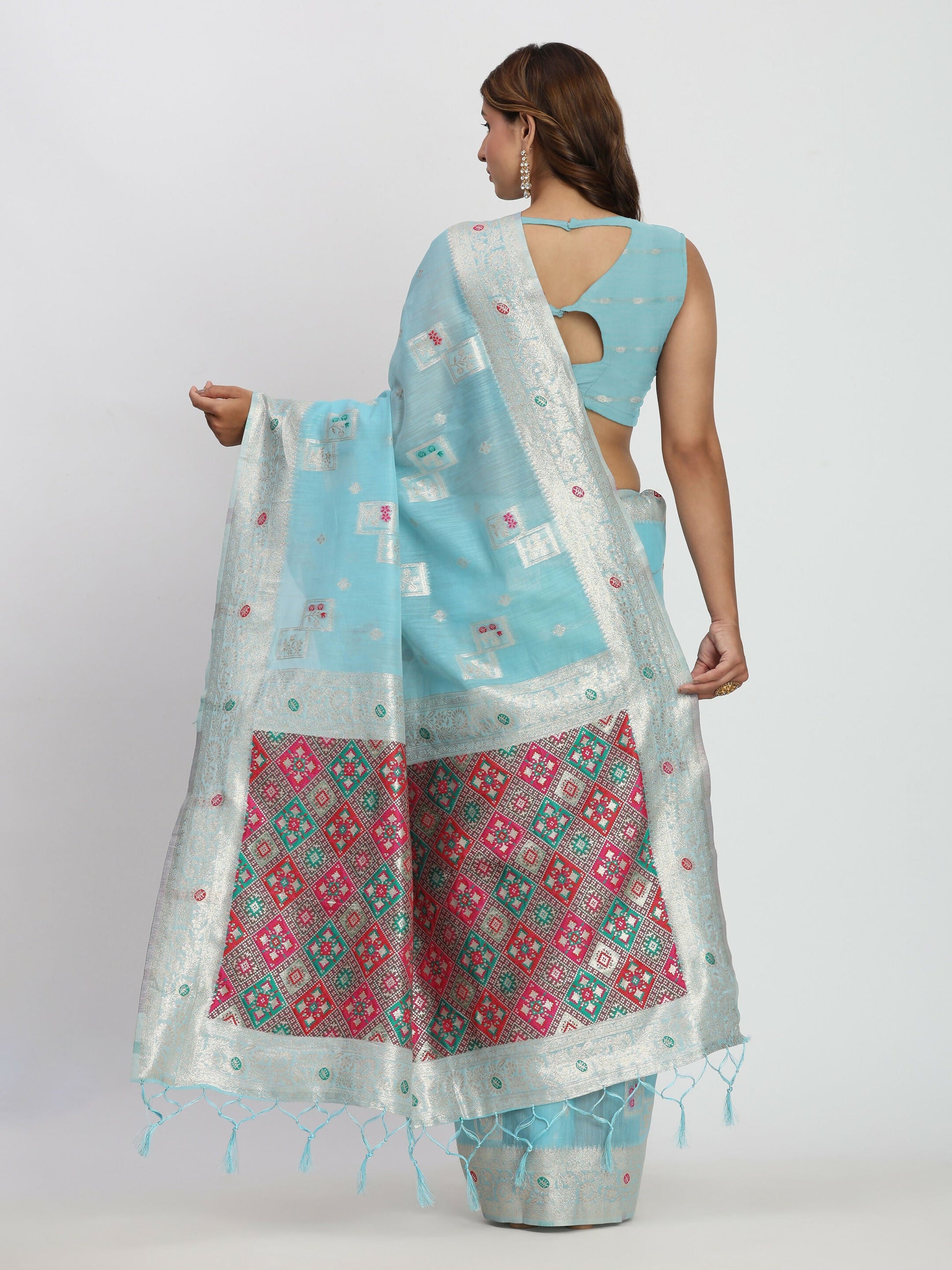 Shree Shyam Fashion Linen Cotton Sky Blue Saree