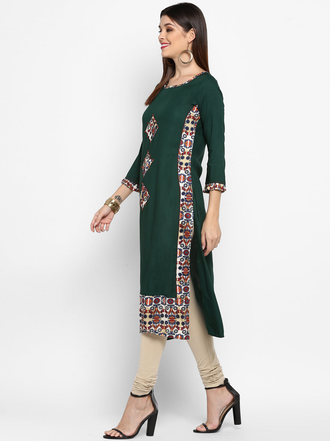 NOZ2TOZ Women's Green Printed Kurta- (1pc set) 