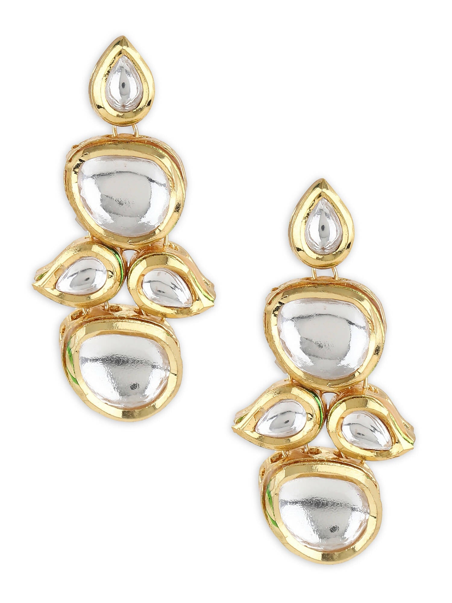 White Gold-Toned Contemporary Gold-Plated Drops Earrings - Ruby Raang - Grab2buy