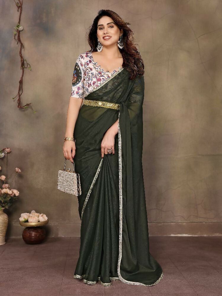 PR Fashion Mehen Star Georgette Solid Georgette With Mirror Border Saree