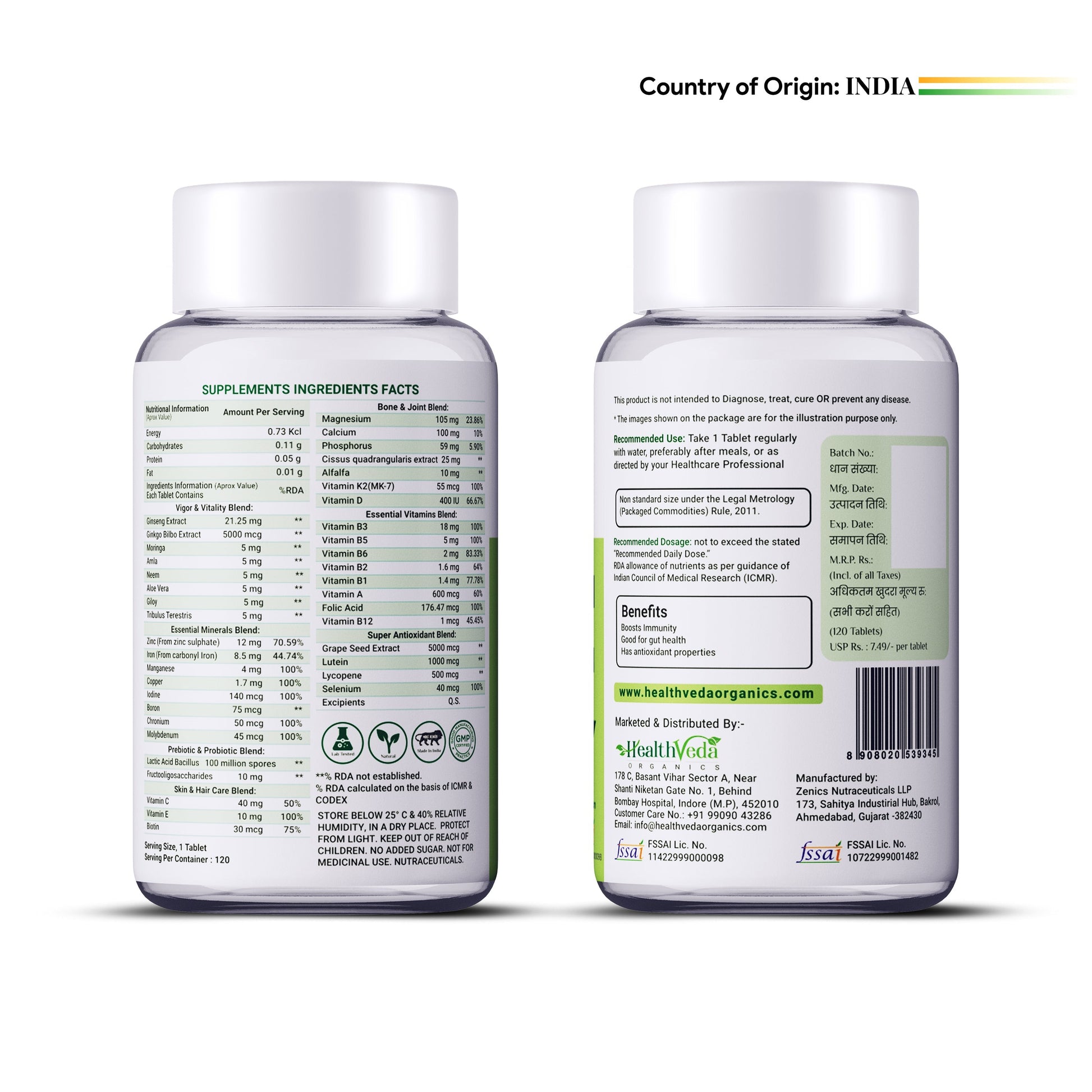 Health Veda Organics Multivitamin Tablets with Probiotics for both Men & Women 