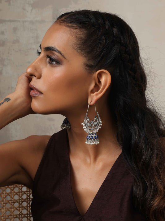 trueBrowns Silver Tone Peacock Jhumka Earrings Truebrowns Lifestyle