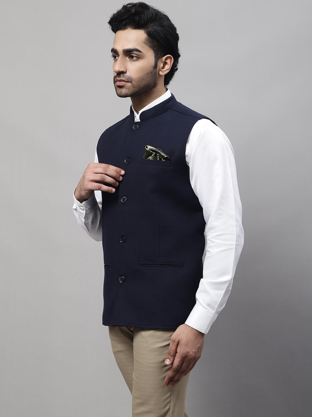 Even Apparels Men's Blue Pure Wool Nehru Jacket 