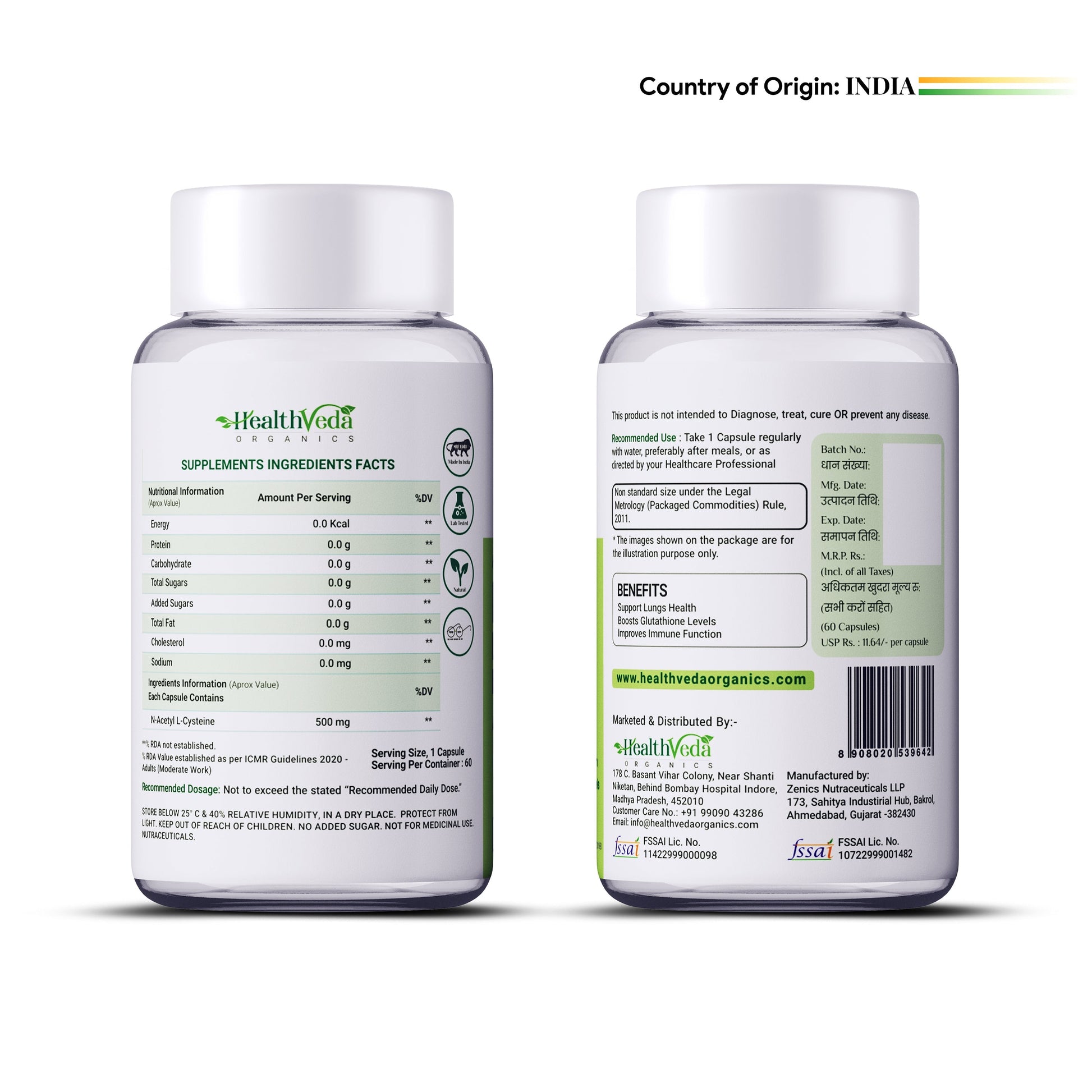 Health Veda Organics N - Acetyl L - Cysteine Veg Capsules Health Veda Organics