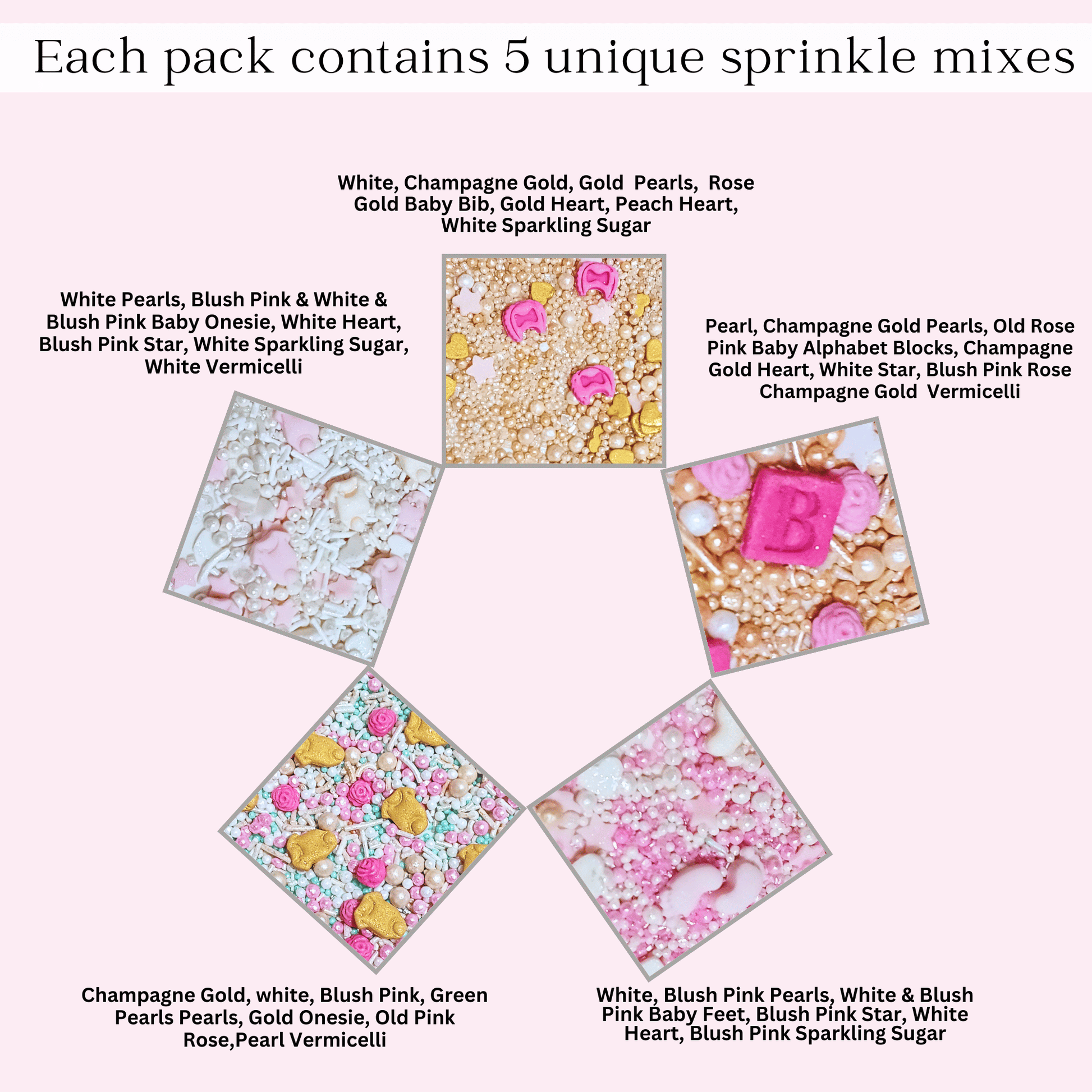 Confect Girls Baby Shower Sprinkles | Mix Heart, Teddy, Baby Feed Bottle & Baby Feet Sprinkles