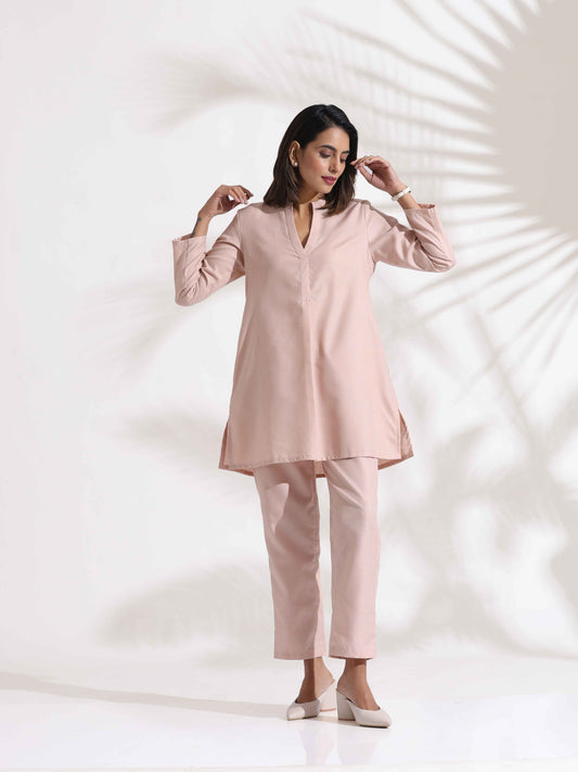 trueBrowns Light Pink Slub Co-ord Set