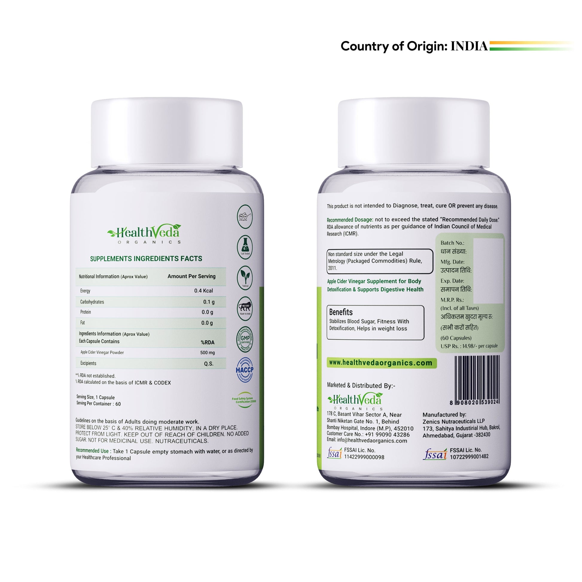 Health Veda Organics Apple Cider Vinegar Supplements Capsules Health Veda Organics