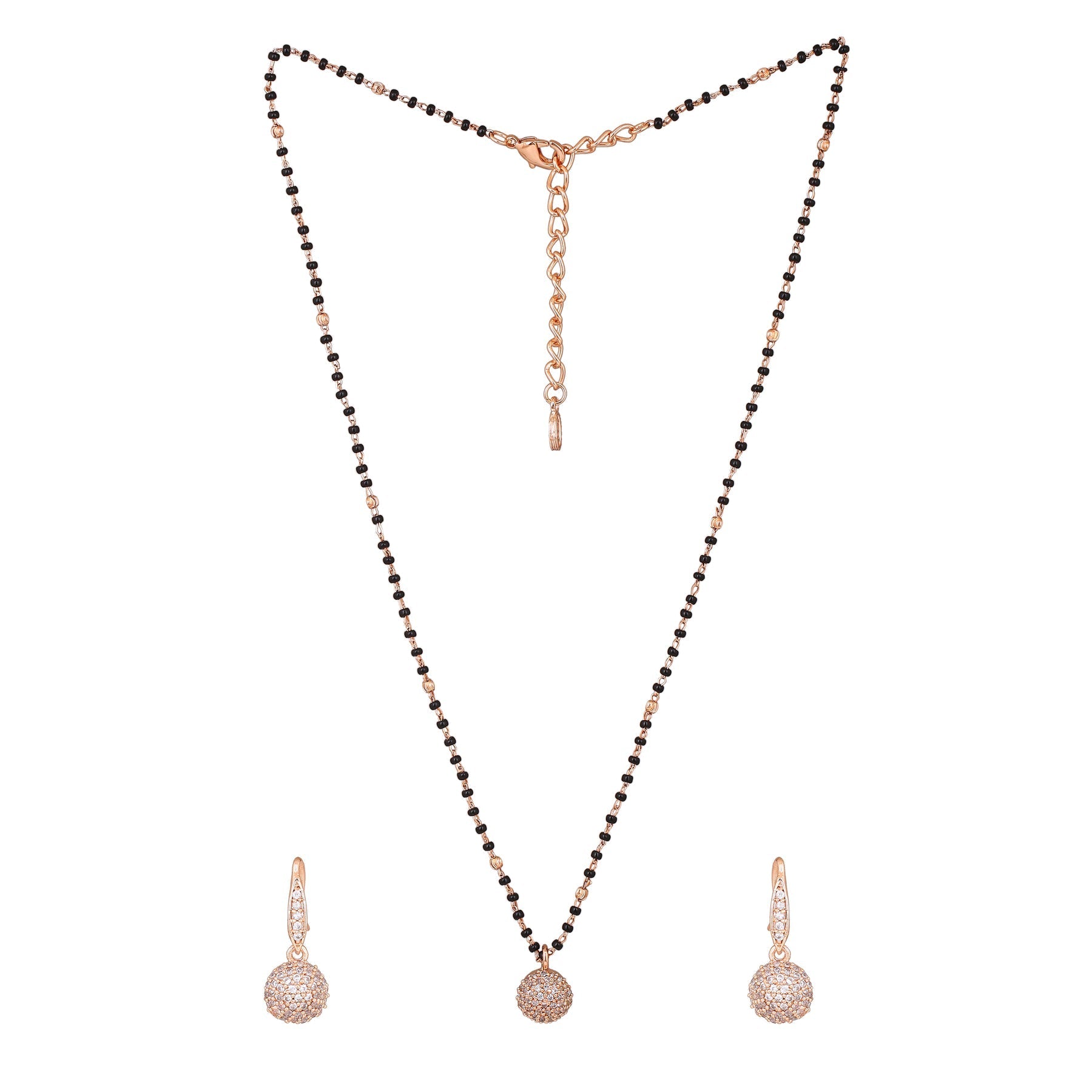 Estele Rose Gold-Polished CZ Beautiful Round Designer Mangalsutra Necklace Set with White Austrian Crystals for Women Estele Accessories