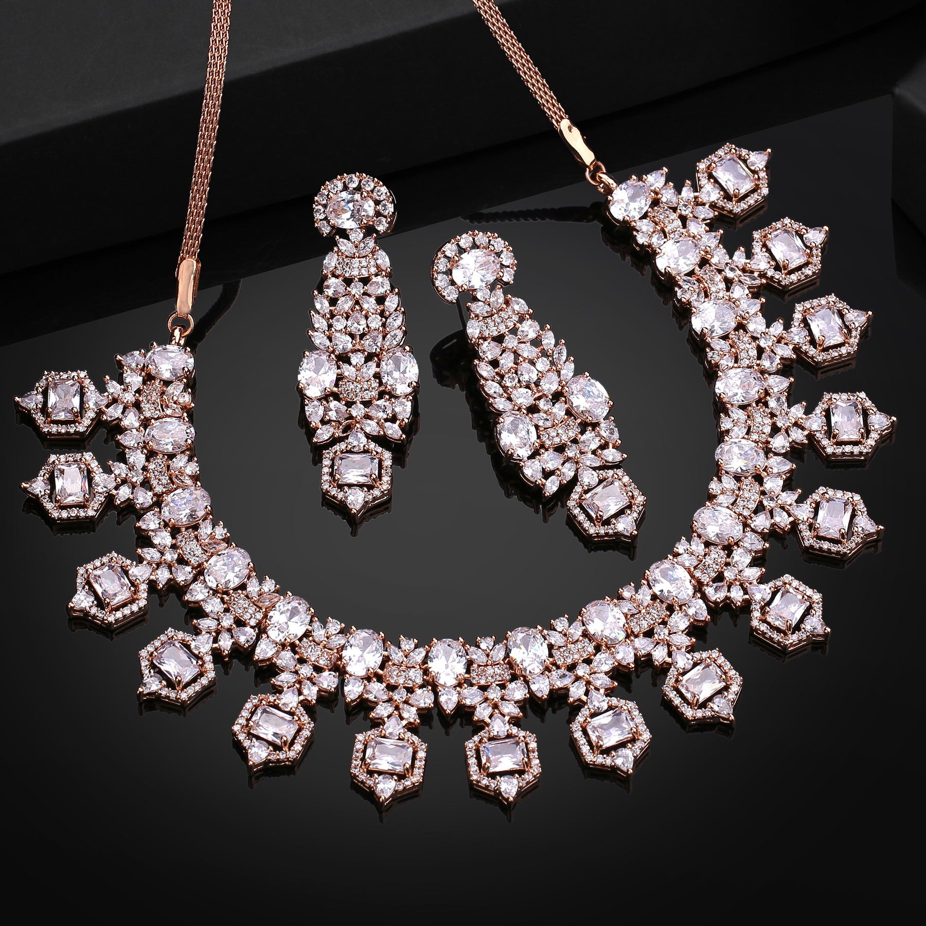 Estele Rhodium Plated CZ Astonishing Necklace Set with White Stones for Women Estele Accessories