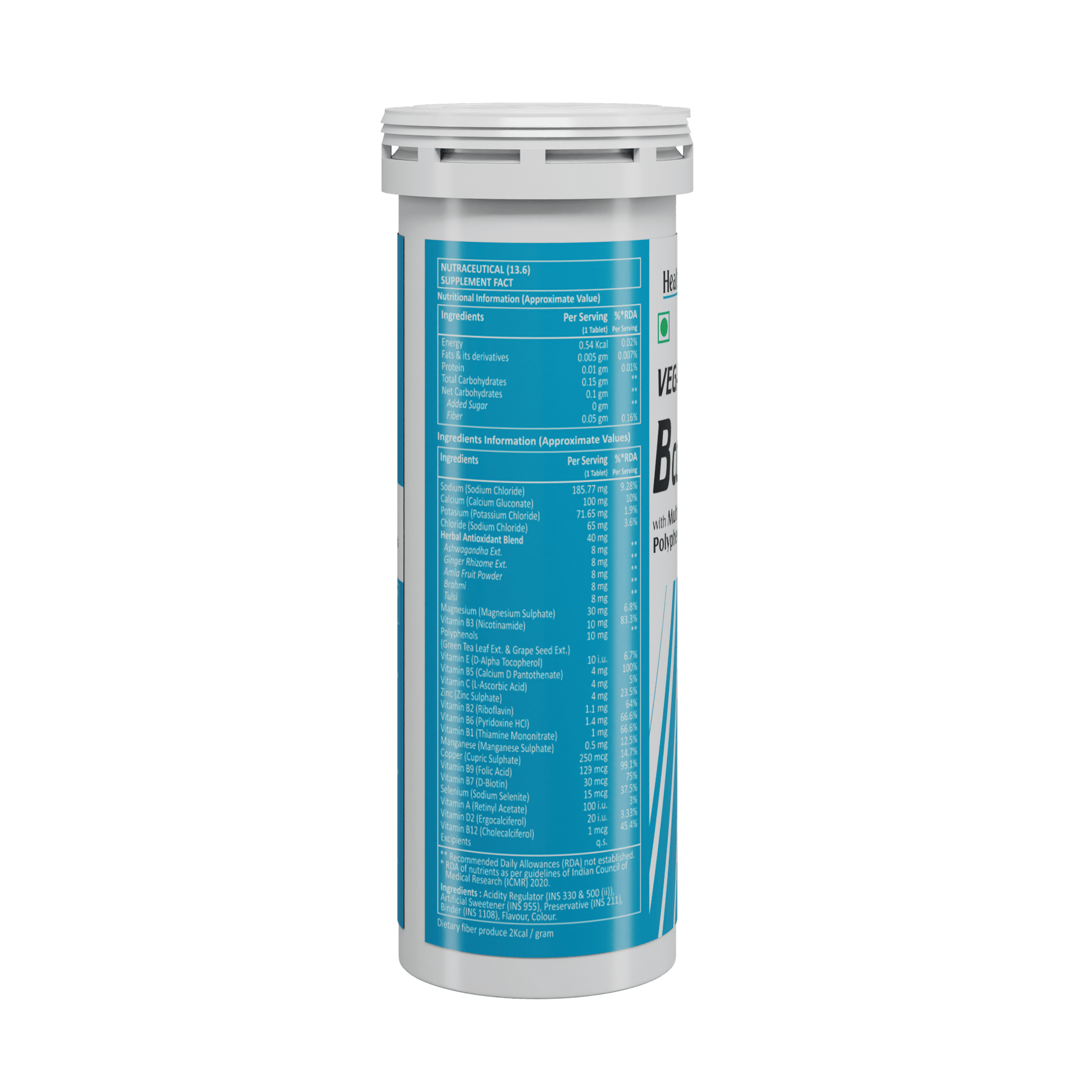 HealthAid Vegan B Complex with Multivitamins & Electrolytes Mango Flavour Effervescent Tablets 