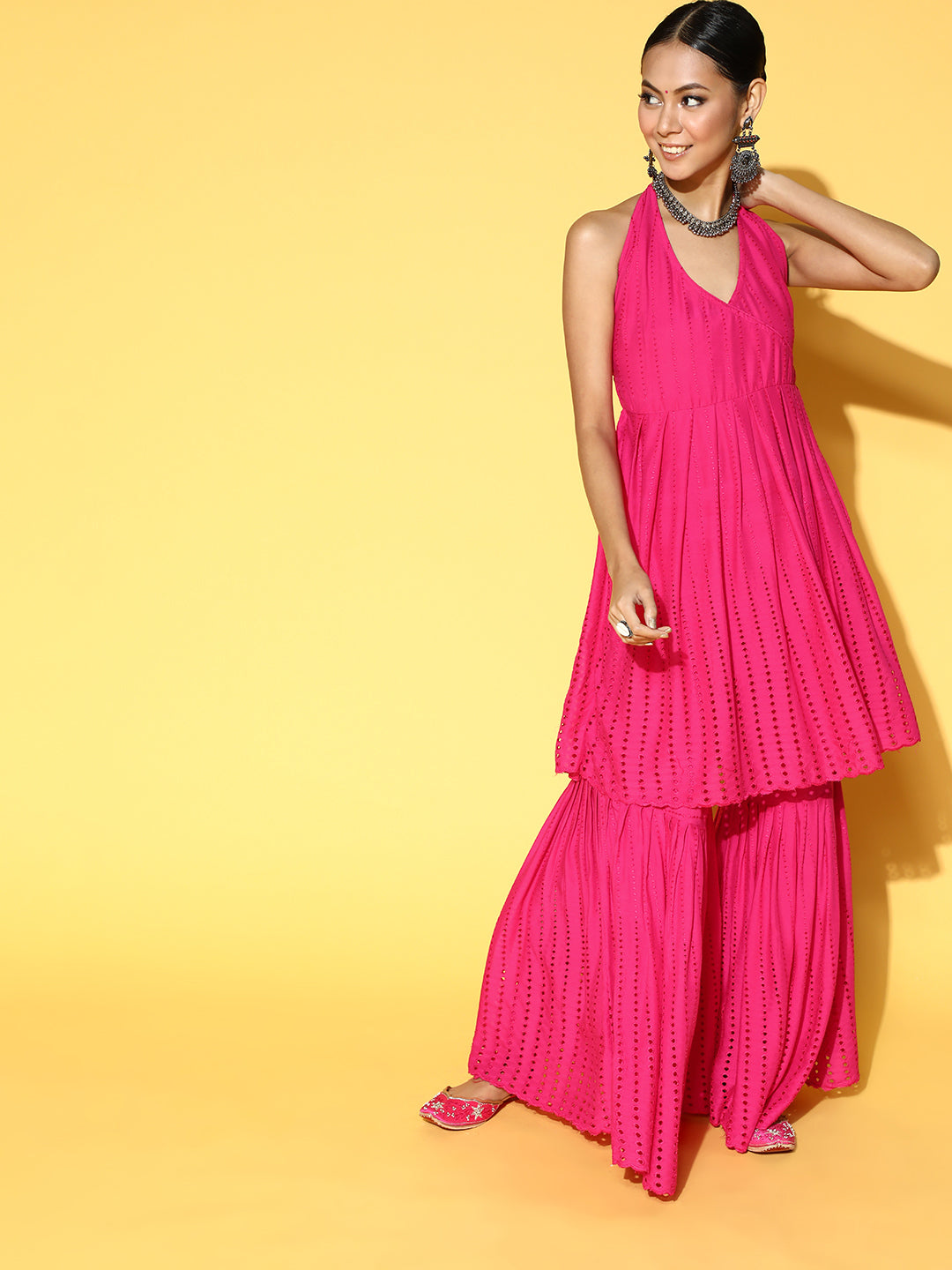 InWeave Fuchsia Backless Kurta Sharara Set 