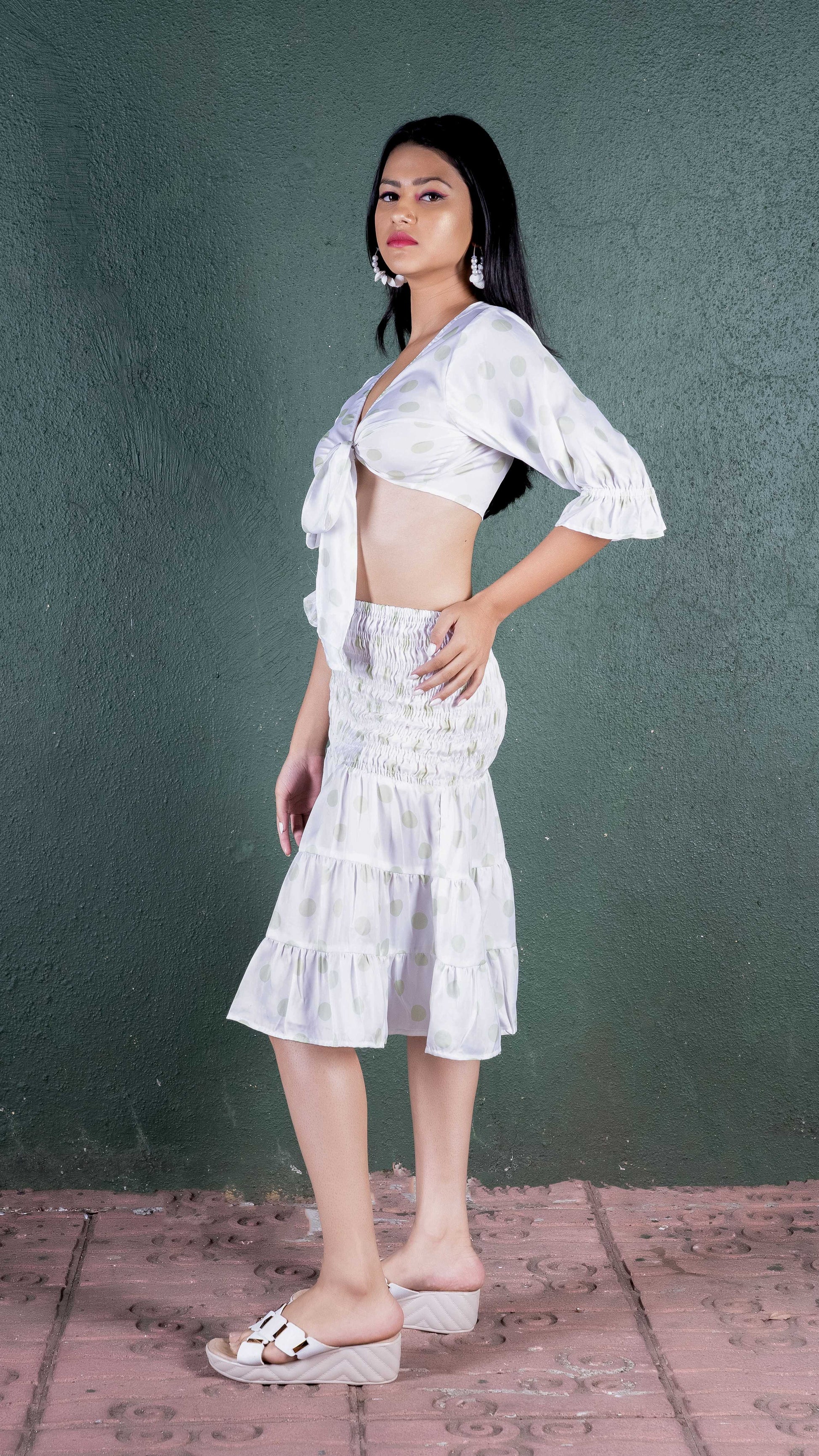 Noroke Sustainable fabric | Bemberg Polka Dot Skirt Co-Ord Set Women - White 