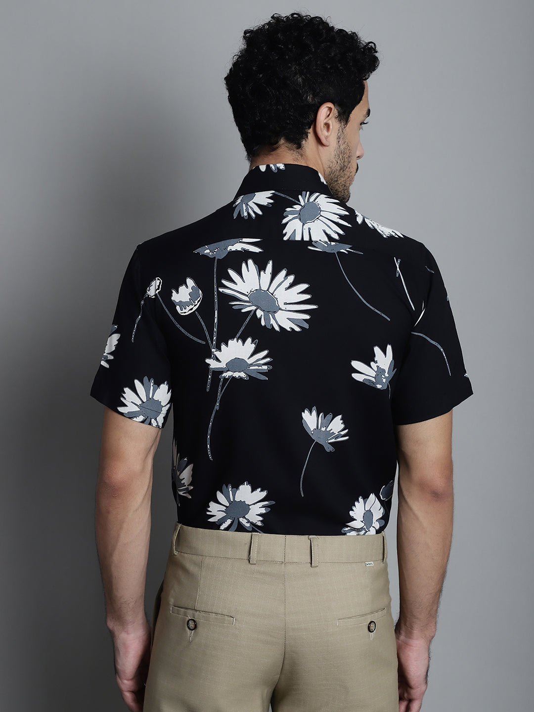 Jainish Men's Floral Printed Formal Shirts - Black