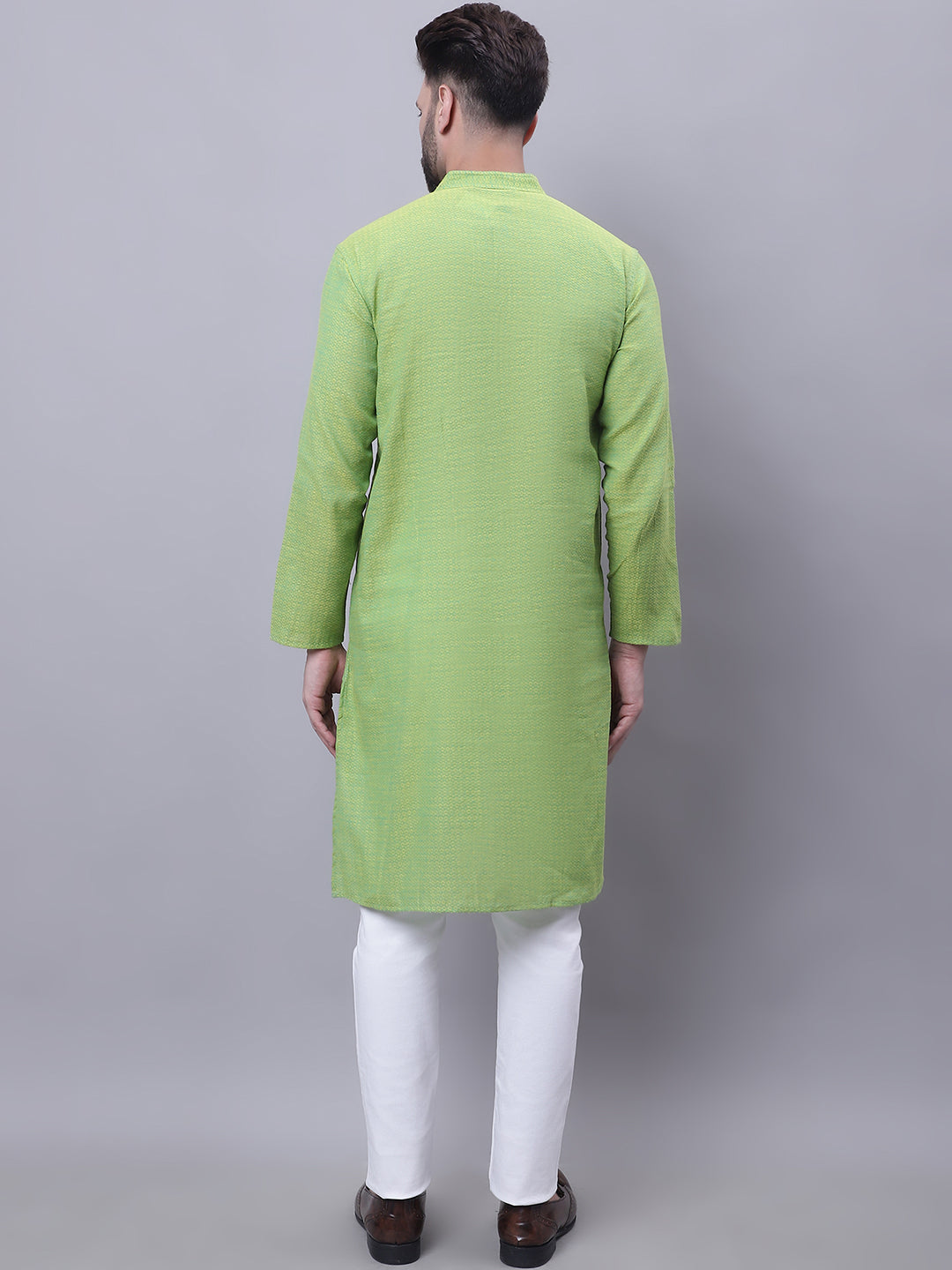 Even Apparels Green Pure Cotton Kurta With Band Collar 