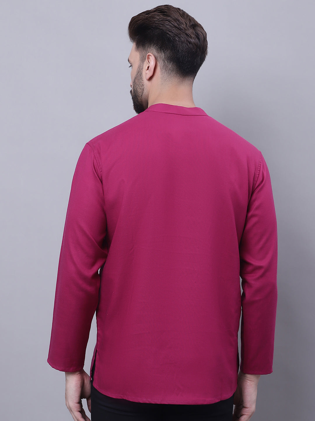 Even Apparels Wine Pure Cotton Short Kurta With Band Collar 