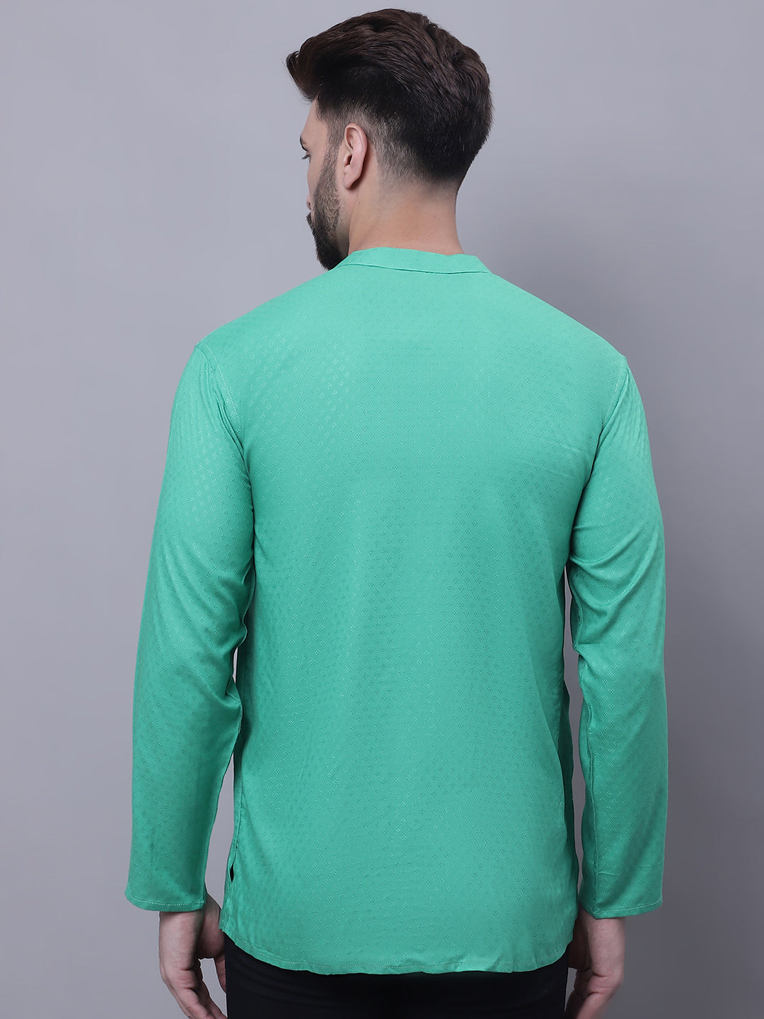 Even Apparels Green Pure Cotton Short Kurta With Band Collar 
