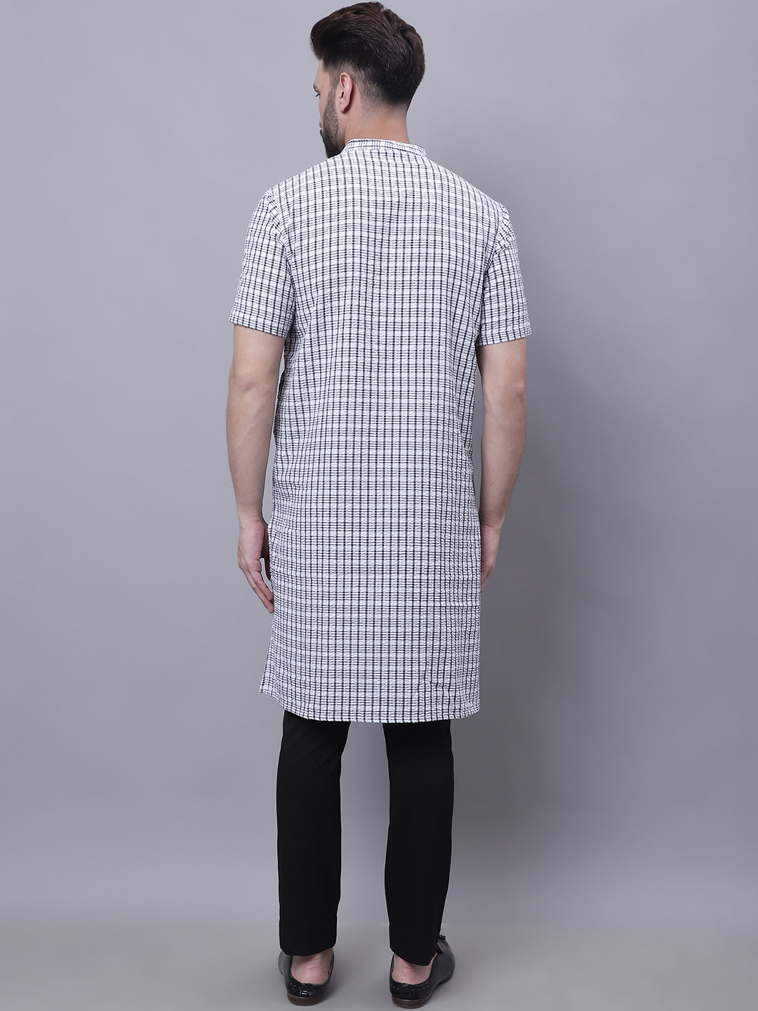 Even Apparels Multi Pure Cotton Short Sleeves Kurta With Band Collar 